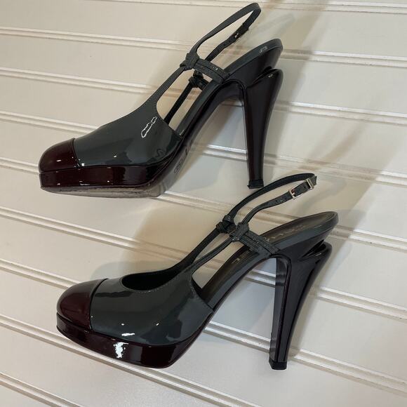 Chanel Green Patent Leather Color Block Slingback Dress Shoes EU 38.5 - US 8 - Picture 4 of 12